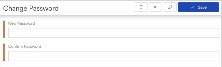 Interface for changing password with fields for new and confirm password.